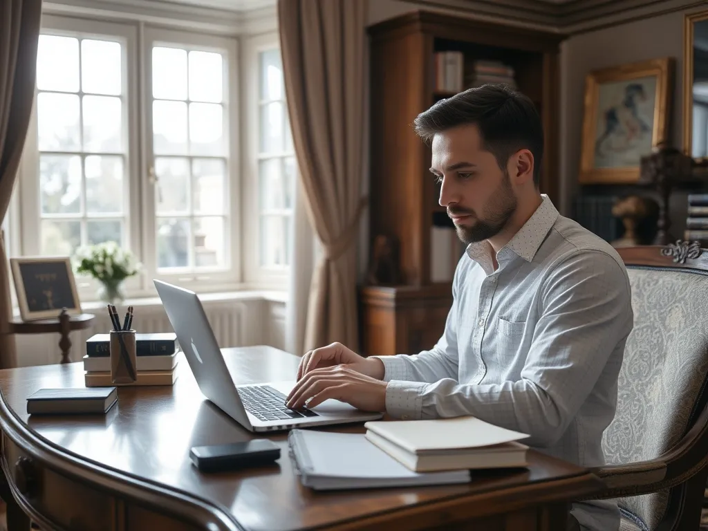 Organised desk with papers